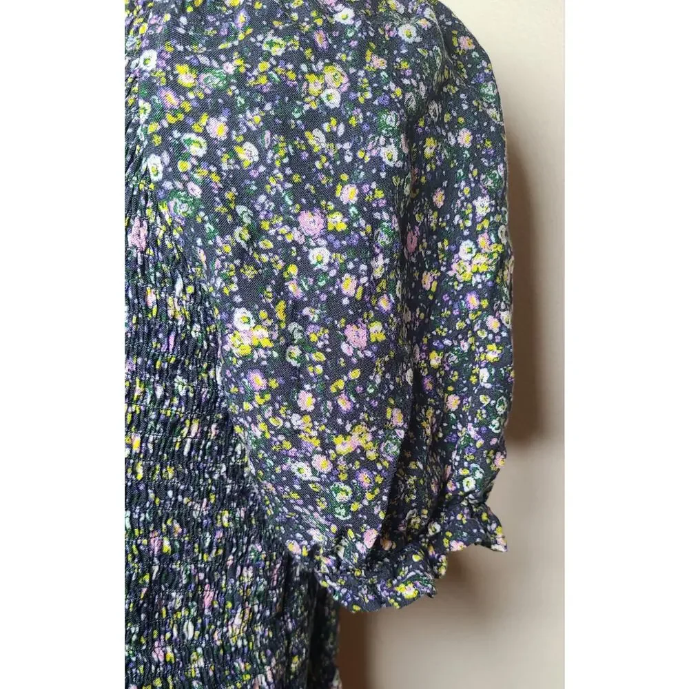 There Abouts XL 16 Jrs Floral Print Smocked Dress Puffy Sleeves Cottagecore